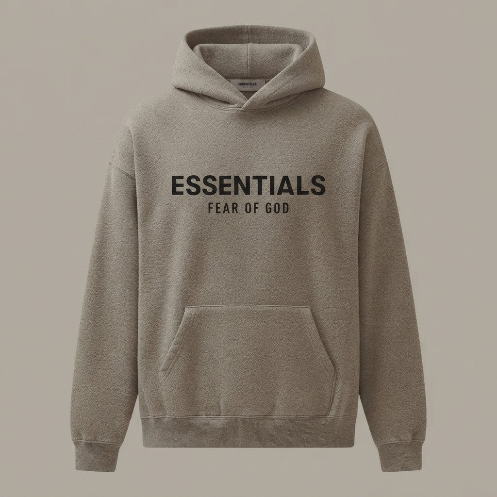 ESSENTIALS FEAR OF GOD Dark Oatmeal Fleece Hoodie