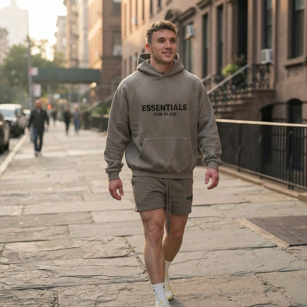 ESSENTIALS FEAR OF GOD Dark Oatmeal Fleece Hoodie